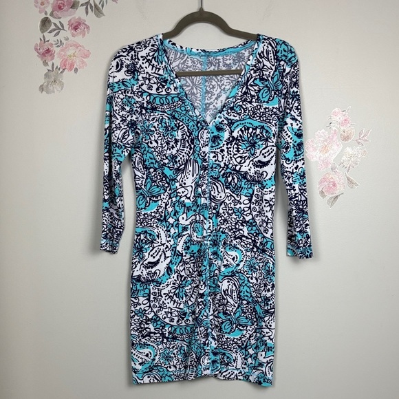Lilly Pulitzer Dresses & Skirts - Lilly Pulitzer Blue and Black Patterned Long Sleeve Dress - S